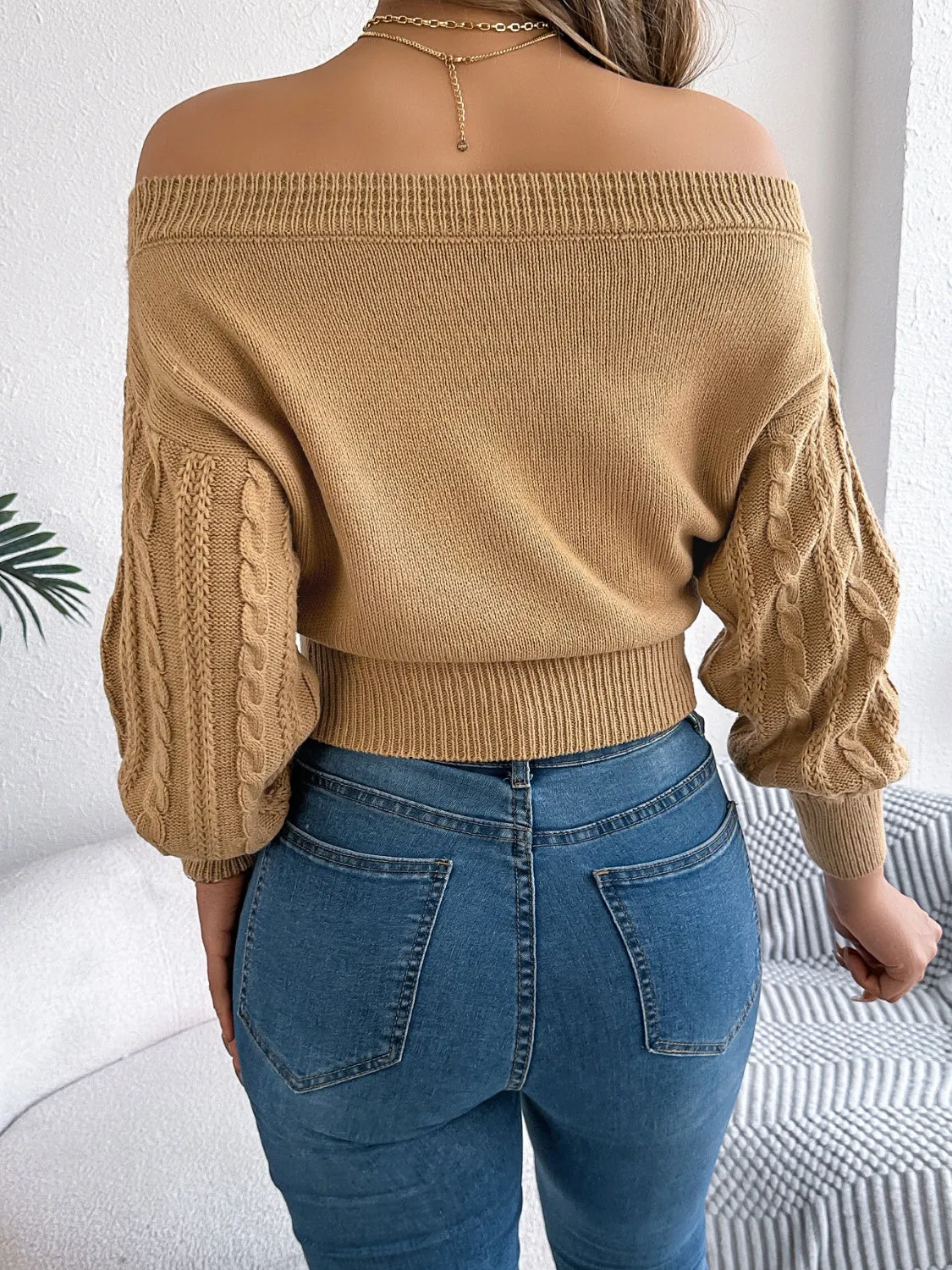 Cable Knit Off-Shoulder Long Sleeve Sweater sold by Charming Charlie product image thumbnail 4