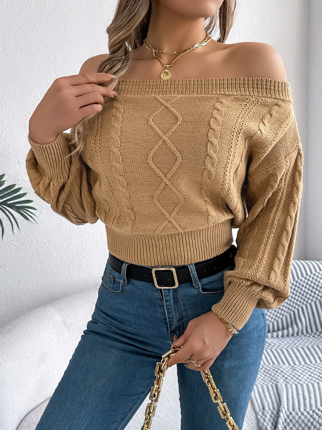 Cable Knit Off-Shoulder Long Sleeve Sweater sold by Charming Charlie product image thumbnail 3