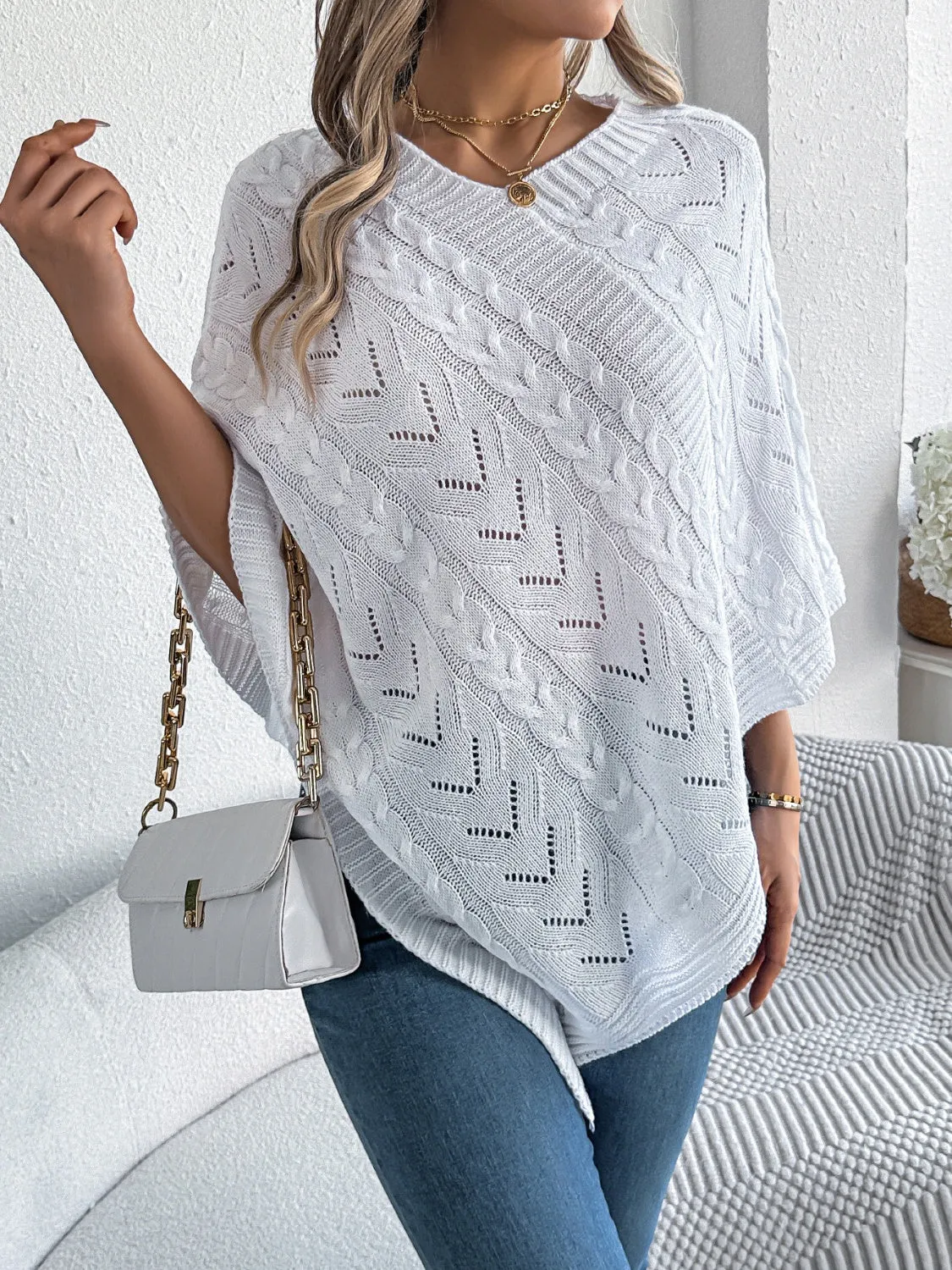 Cable-Knit Openwork Three-Quarter Sleeve Sweater sold by Charming Charlie product image thumbnail 2