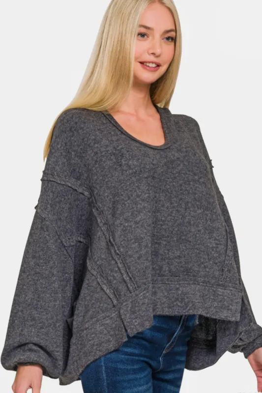 Zenana Brushed Hacci Exposed Seam Hoodie sold by Charming Charlie