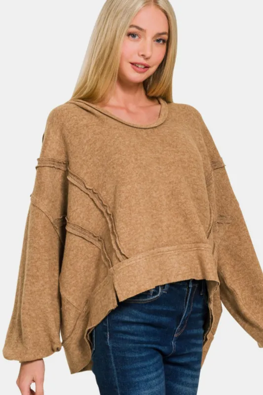 Zenana Brushed Hacci Exposed Seam Hoodie sold by Charming Charlie