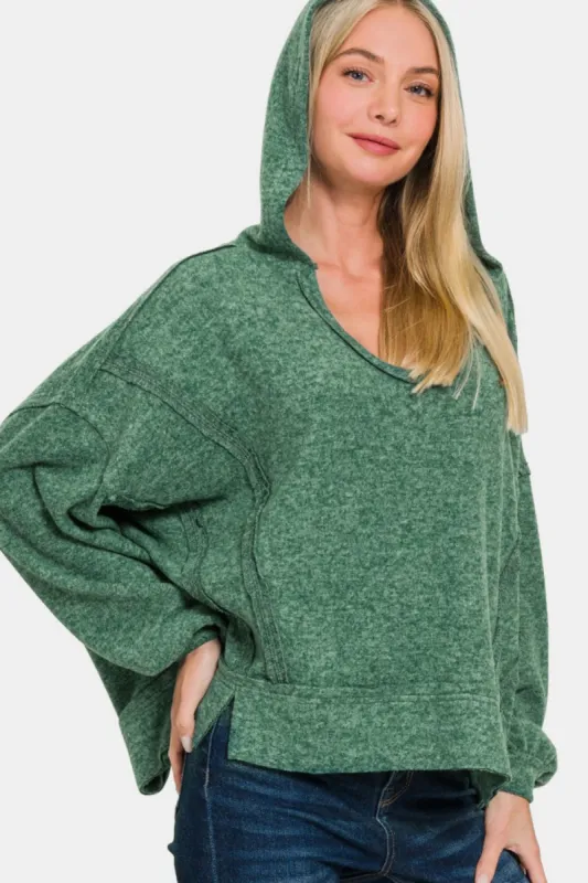 Zenana Brushed Hacci Exposed Seam Hoodie sold by Charming Charlie