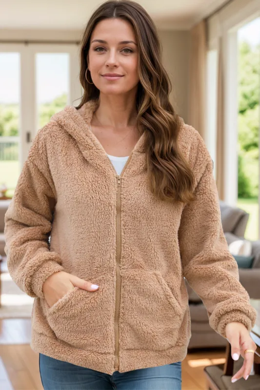Zip Up Long Sleeve Fuzzy Hooded Outerwear sold by Charming Charlie