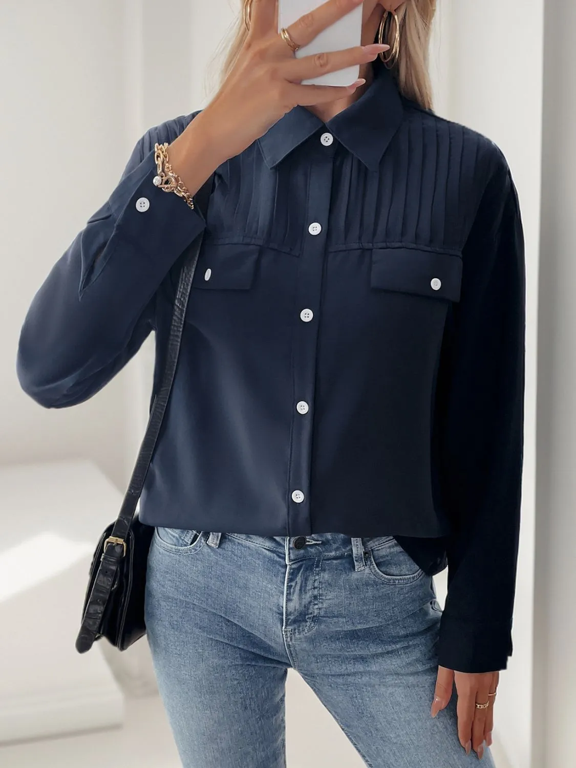 Perfee Buttoned Down Long Sleeve Shirt sold by Charming Charlie