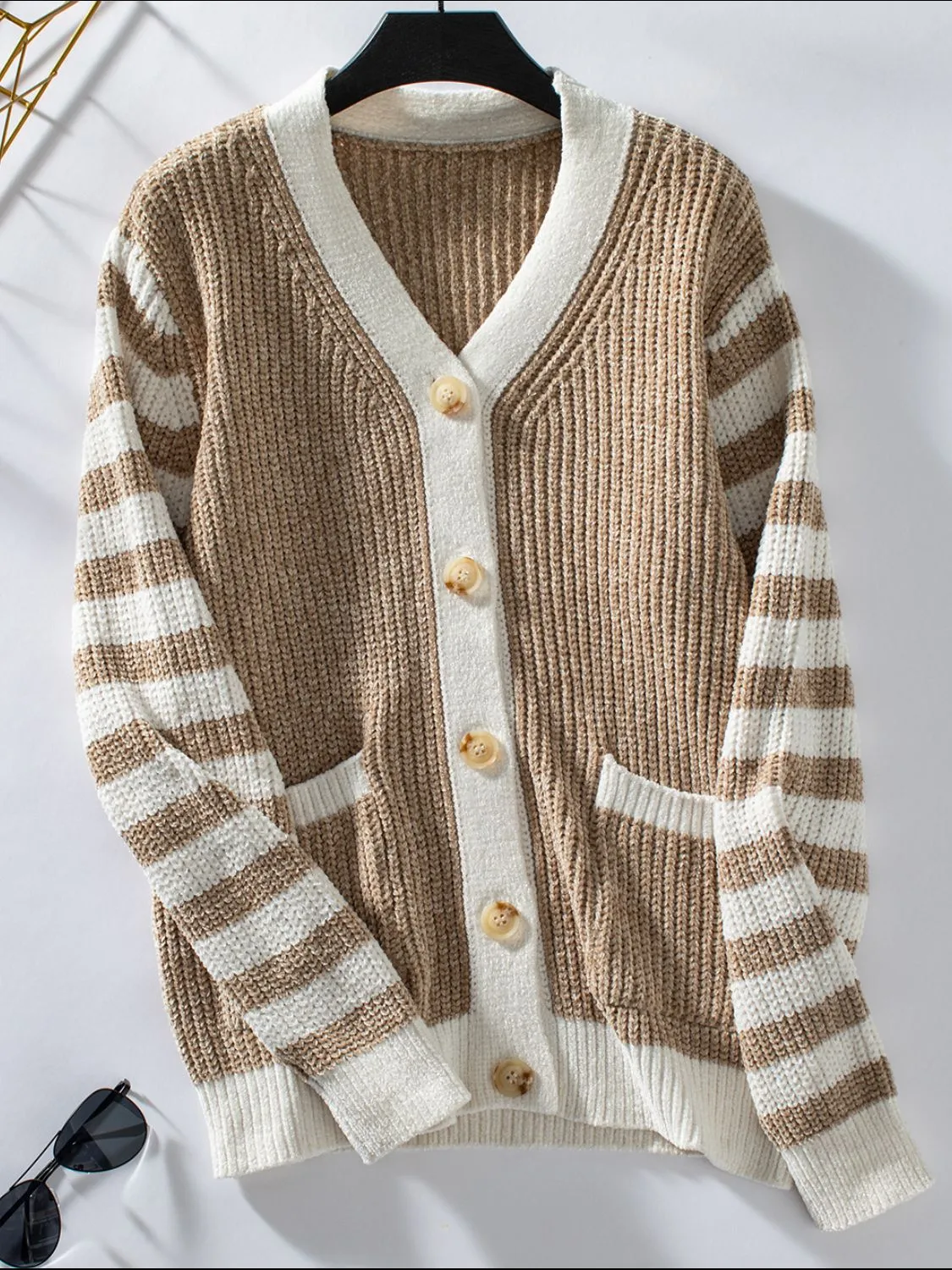 Striped Button Up Long Sleeve Cardigan sold by Charming Charlie product image thumbnail 5