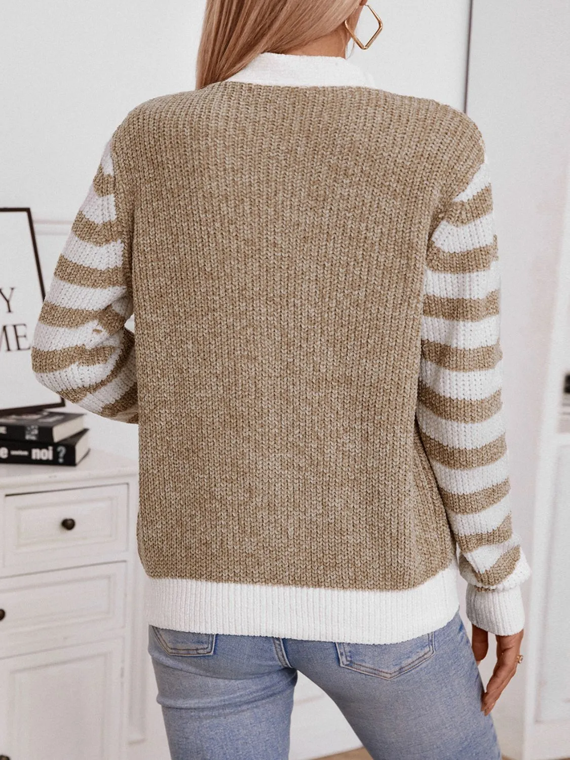 Striped Button Up Long Sleeve Cardigan sold by Charming Charlie product image thumbnail 2