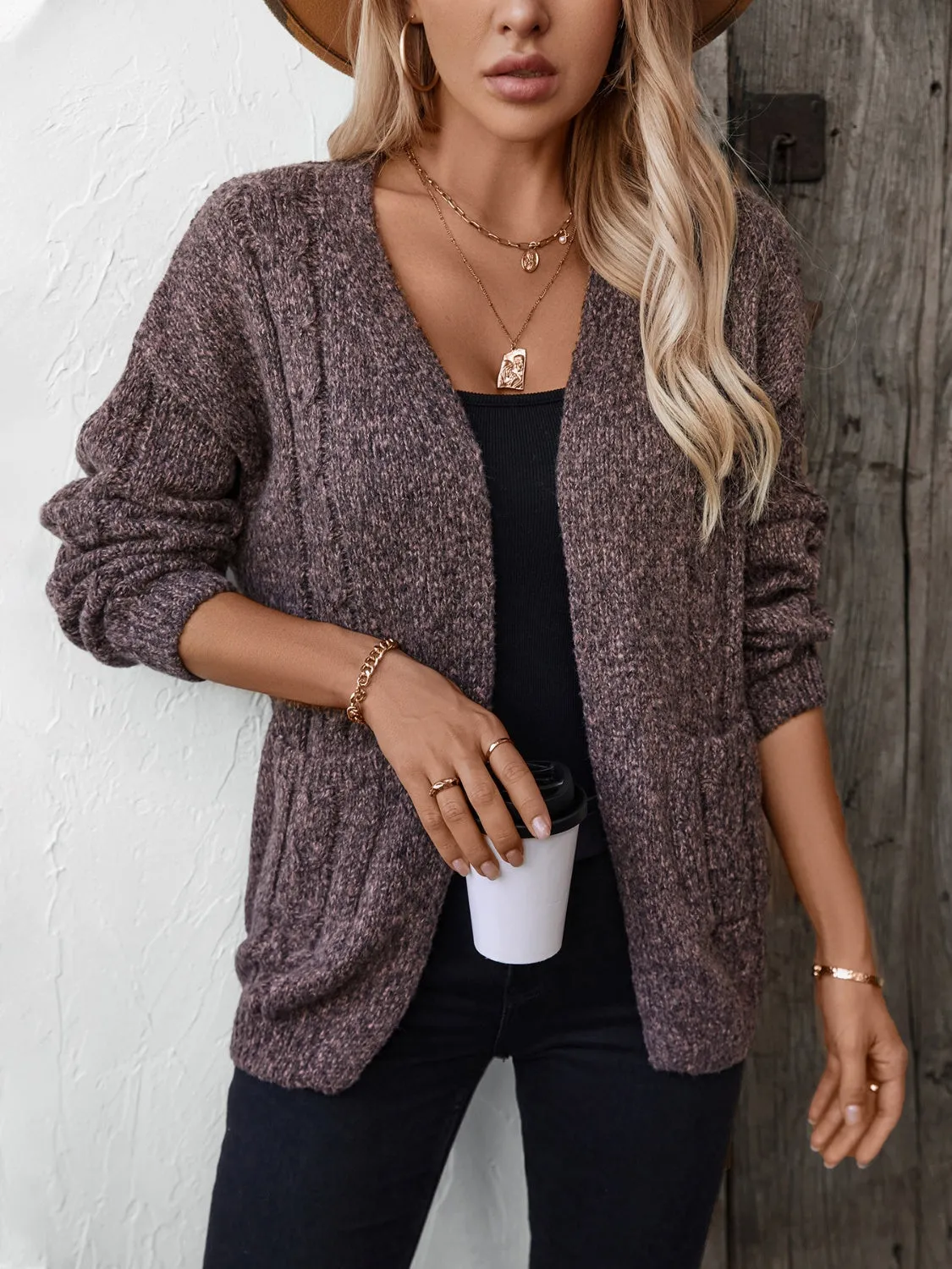 Cable-Knit Open Front Long Sleeve Cardigan sold by Charming Charlie product image thumbnail 2