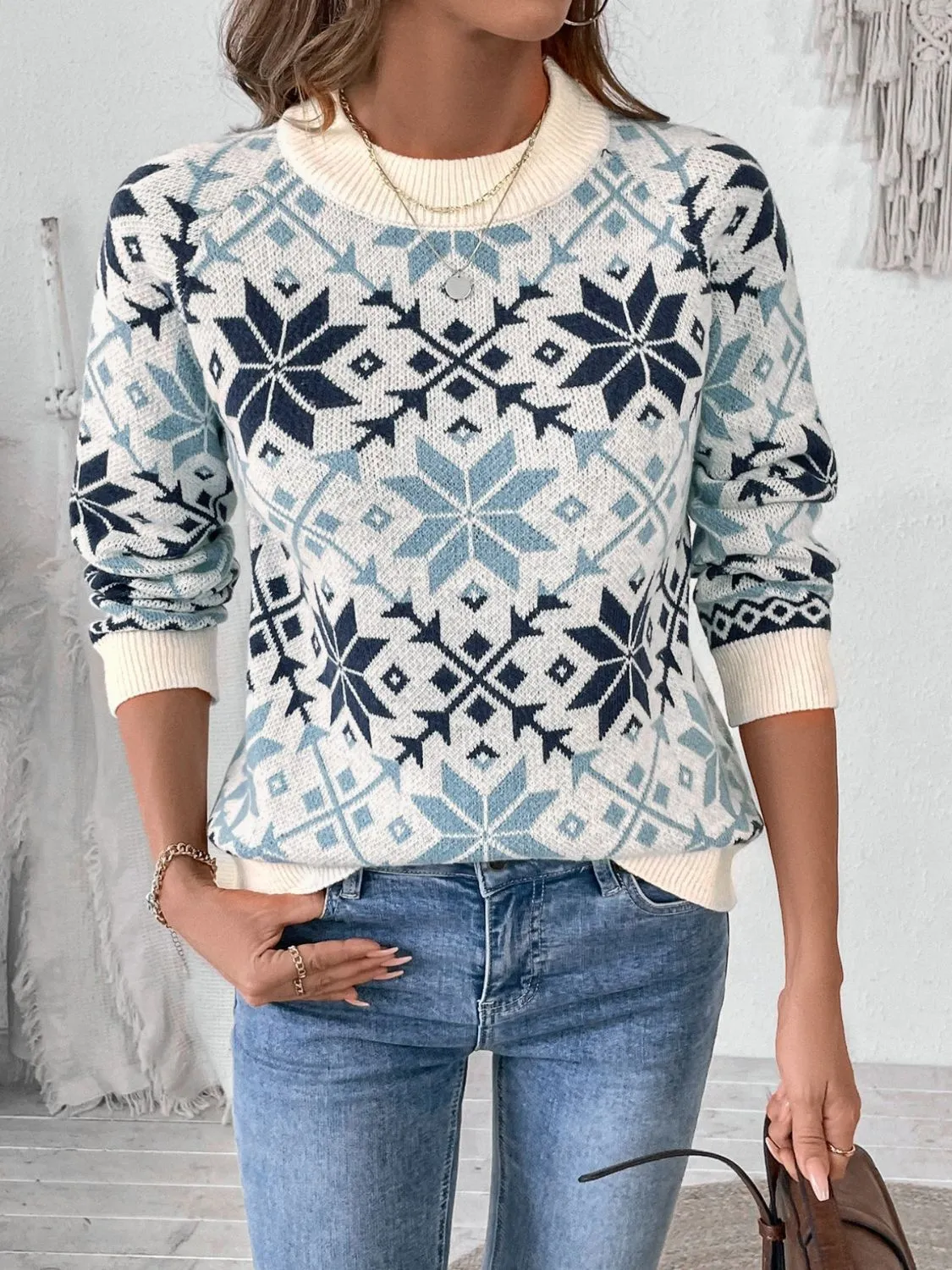 Perfee Graphic Round Neck Long Sleeve Sweater sold by Charming Charlie product image thumbnail 4