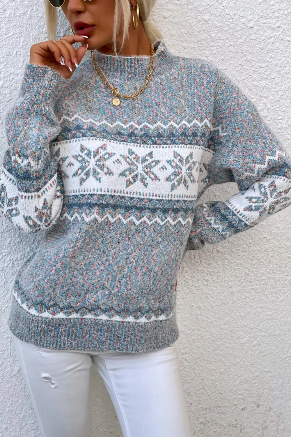 Snowflake Pattern Mock Neck Sweater sold by Charming Charlie product image thumbnail 4