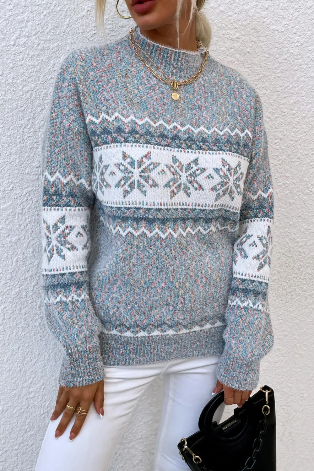 Snowflake Pattern Mock Neck Sweater sold by Charming Charlie
