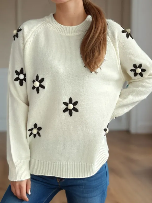 Flower Round Neck Raglan Sleeve Sweater sold by Charming Charlie