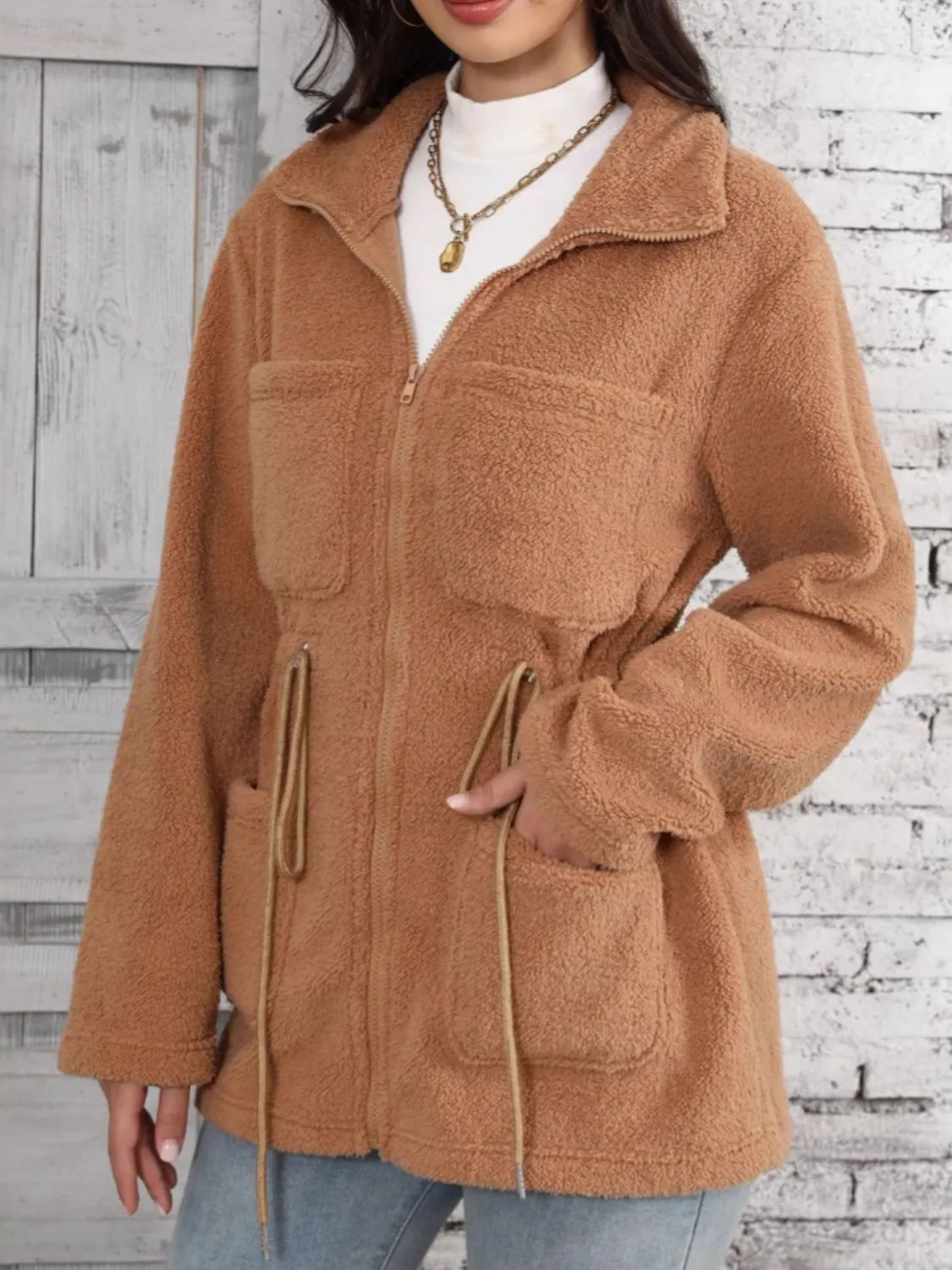 Drawstring Zip Up Long Sleeve Outerwear sold by Charming Charlie product image thumbnail 4