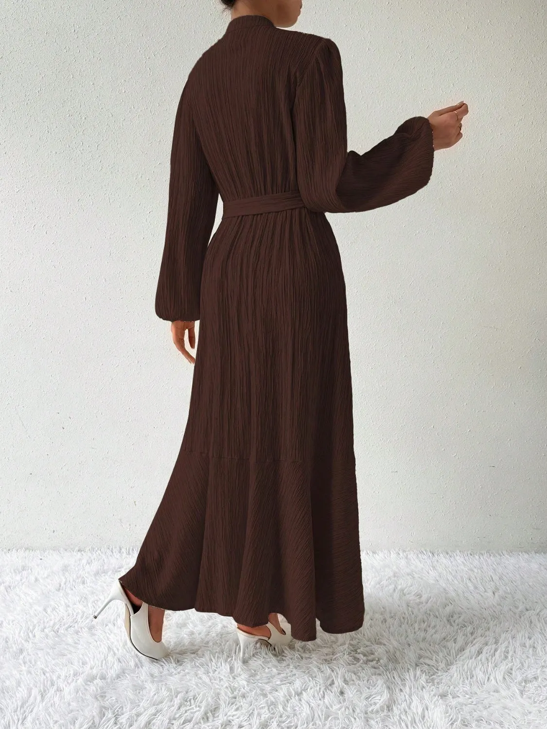 Half Button Tie Waist Long Sleeve Maxi Dress sold by Charming Charlie product image thumbnail 2