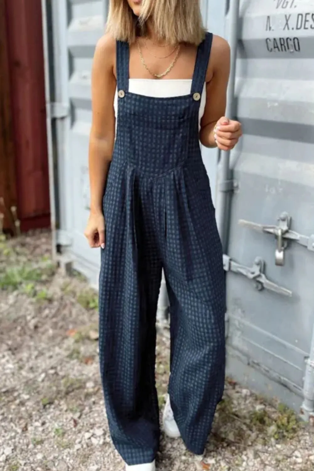 Plaid Wide Strap Wide Leg Overalls sold by Charming Charlie