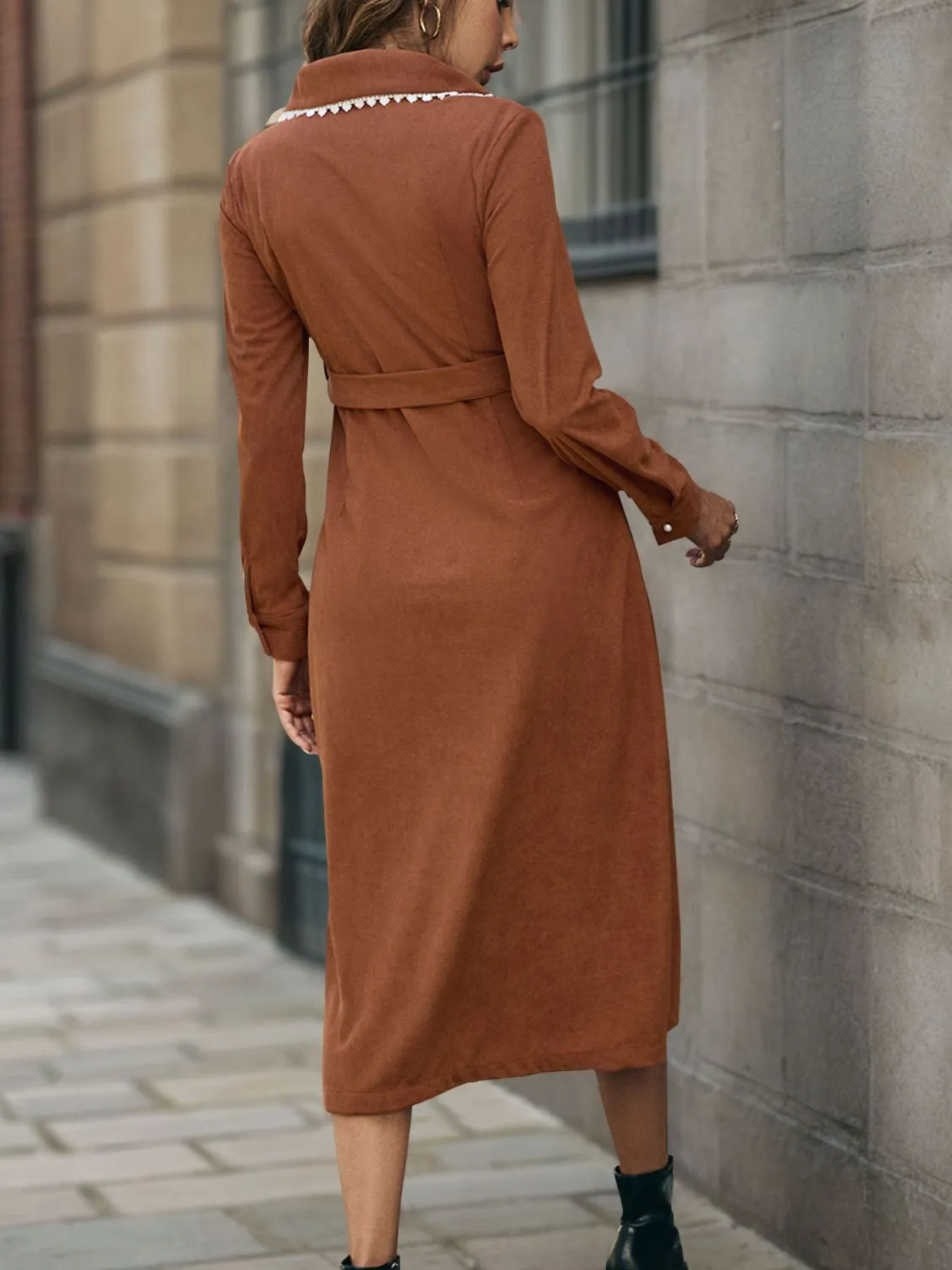 Perfee Lace Detail Collared Neck Long Sleeve Midi Dress sold by Charming Charlie product image thumbnail 2