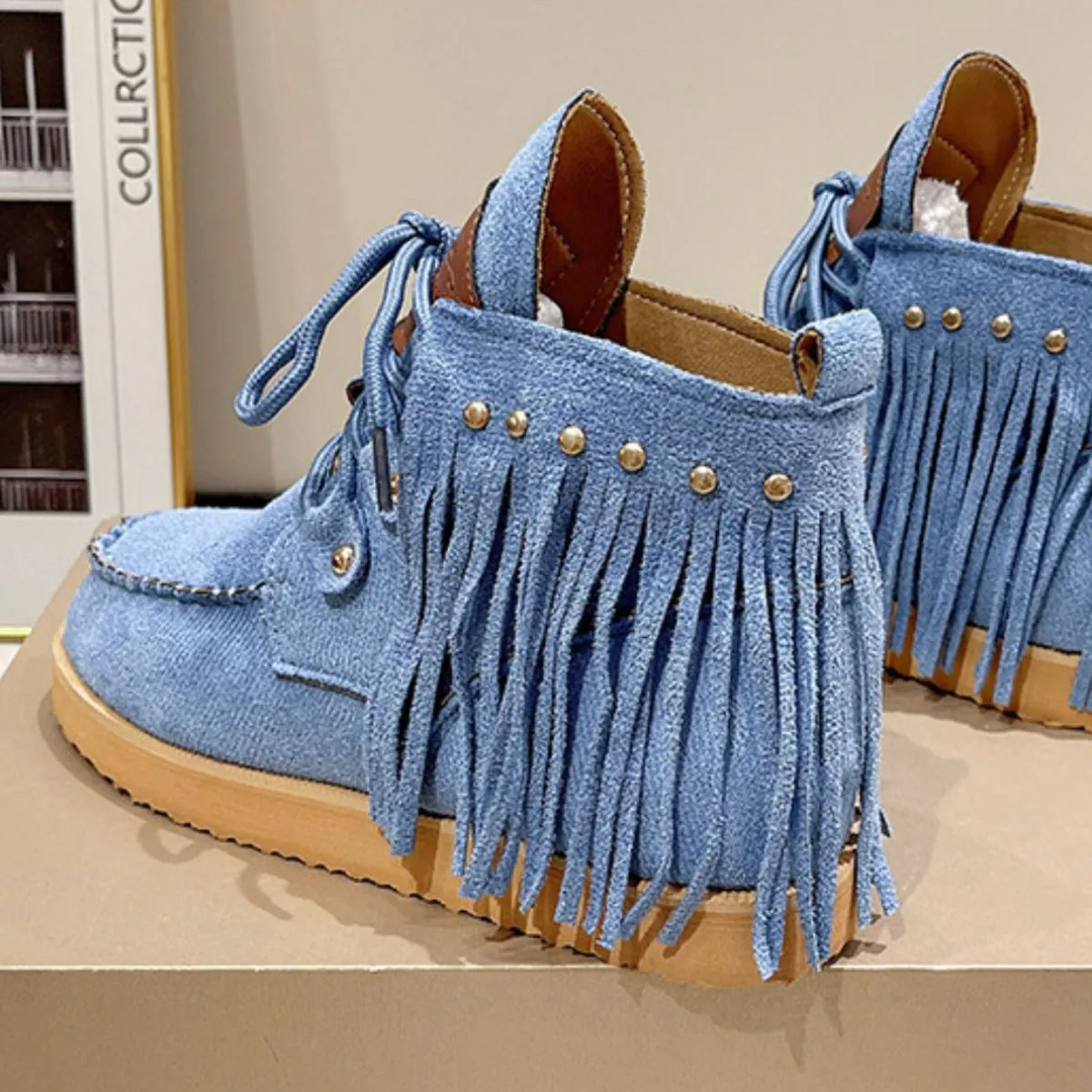 Fringe Studded Round Toe Canvas Boots sold by Charming Charlie product image thumbnail 3