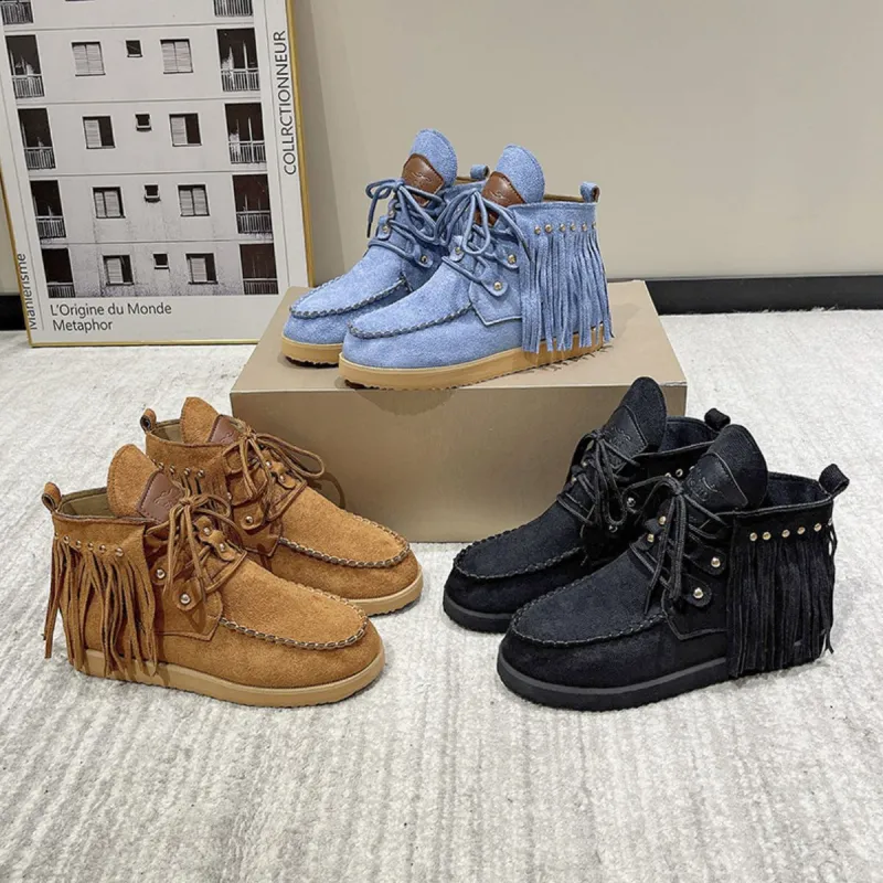 Fringe Studded Round Toe Canvas Boots sold by Charming Charlie