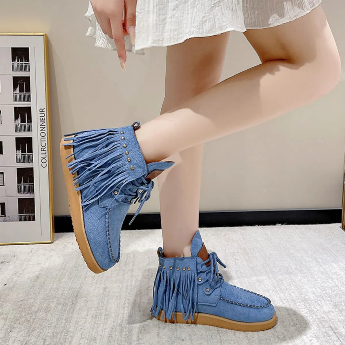 Fringe Studded Round Toe Canvas Boots sold by Charming Charlie product image thumbnail 5