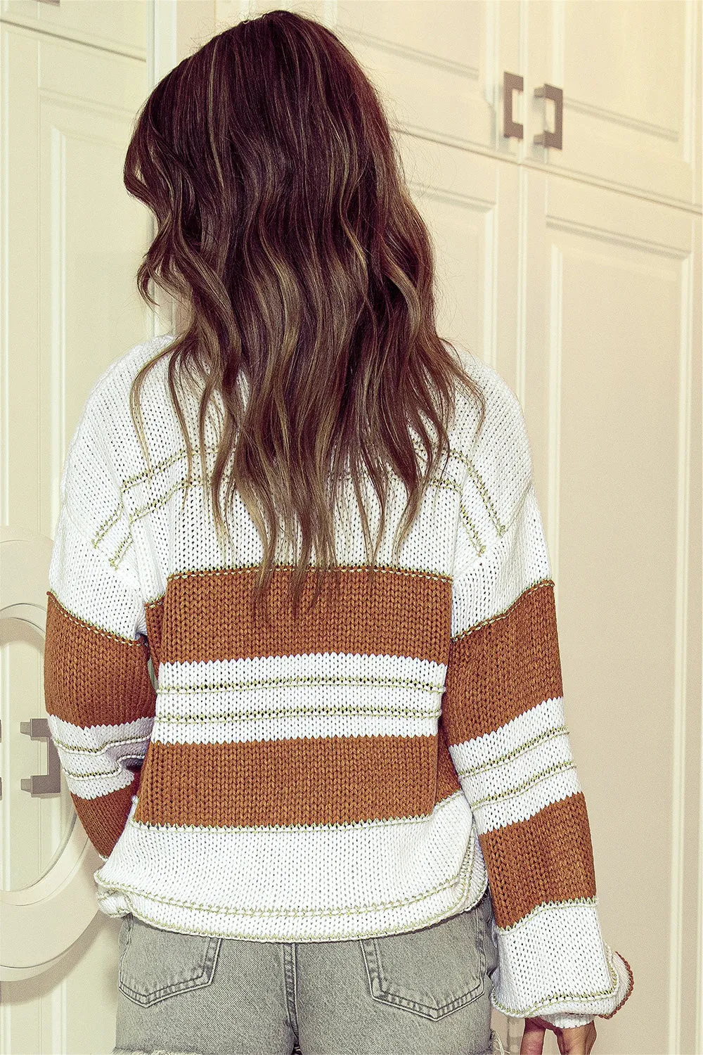 Striped Drop Shoulder Lantern Sleeve Sweater sold by Charming Charlie product image thumbnail 2