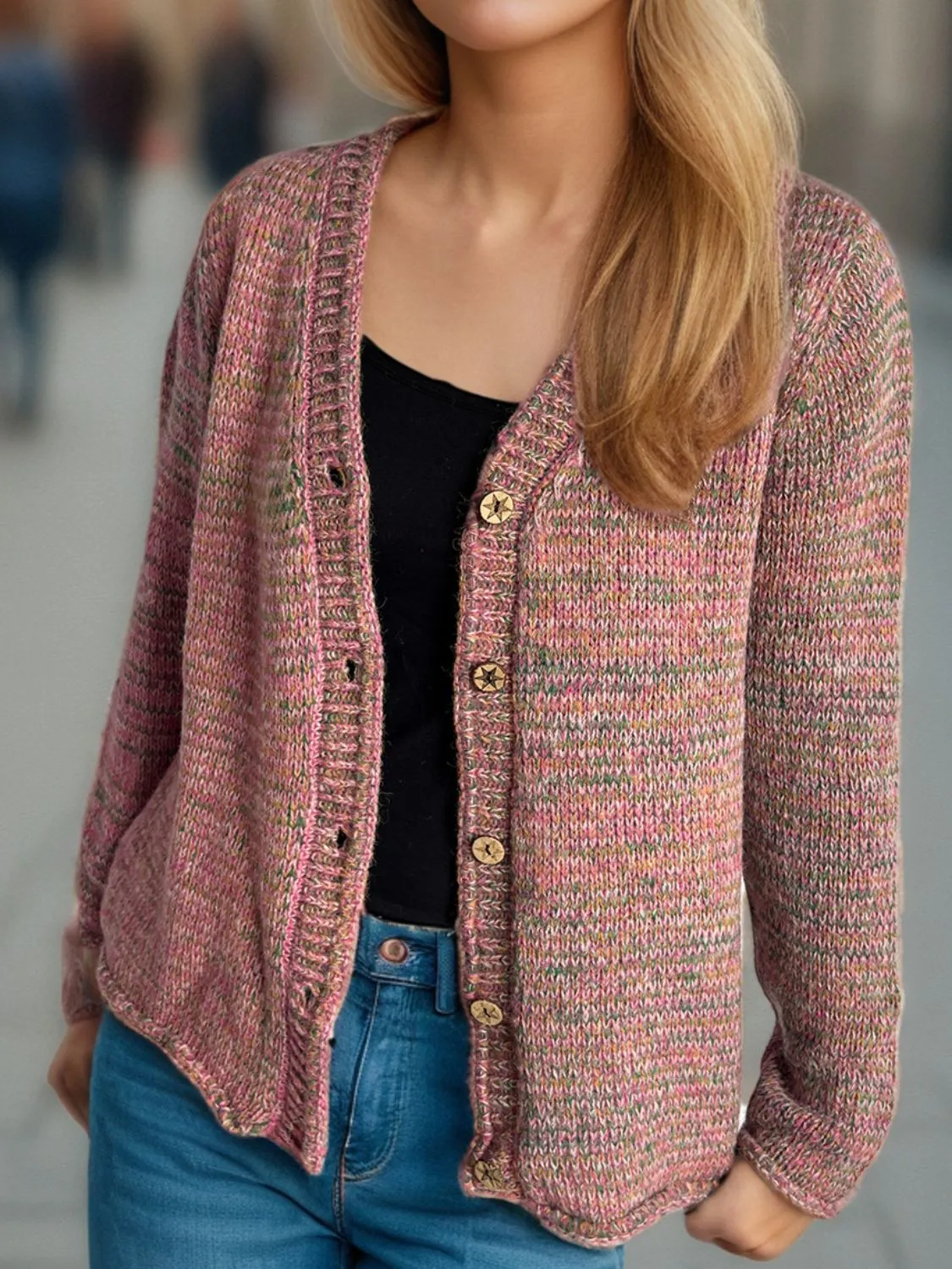 Heathered V-Neck Long Sleeve Cardigan sold by Charming Charlie product image thumbnail 2