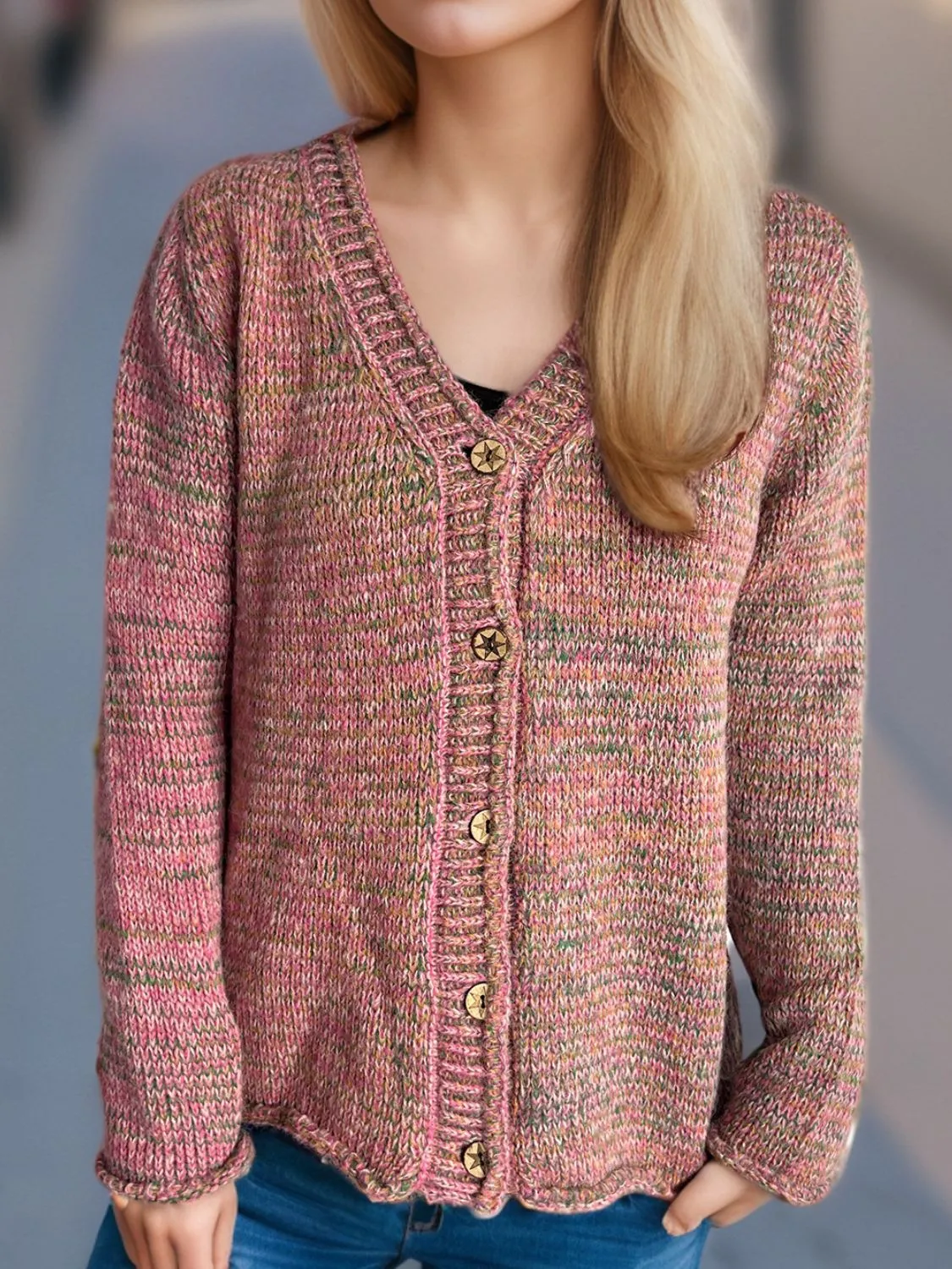 Heathered V-Neck Long Sleeve Cardigan sold by Charming Charlie