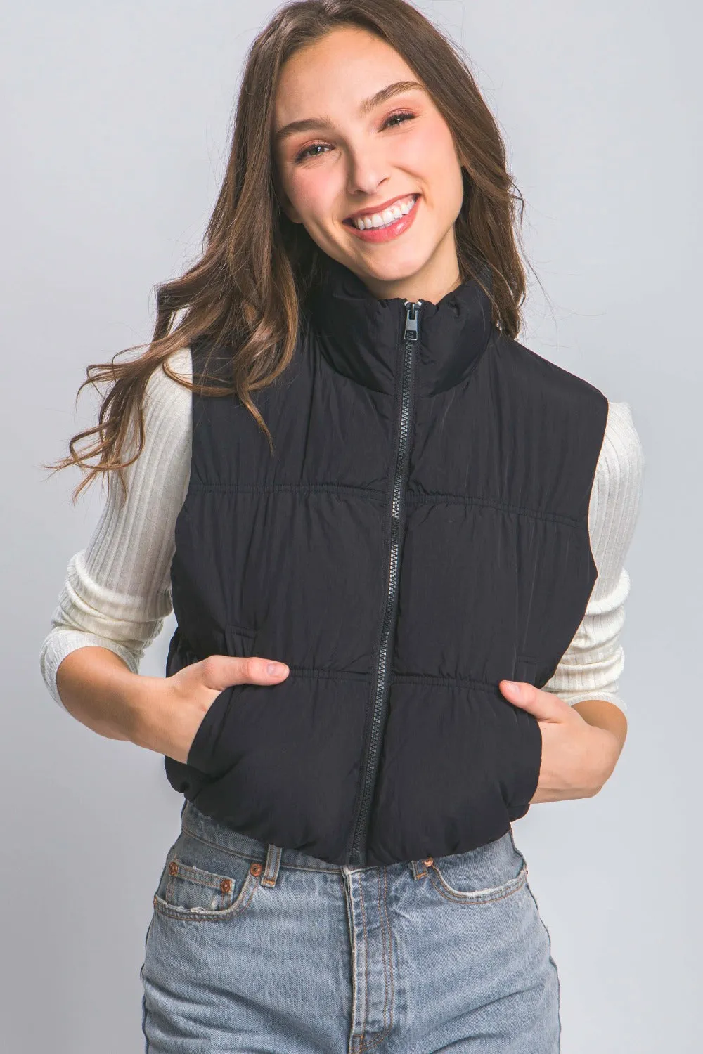 Love Tree Zip Up Turtleneck Cropped Vest Coat sold by Charming Charlie