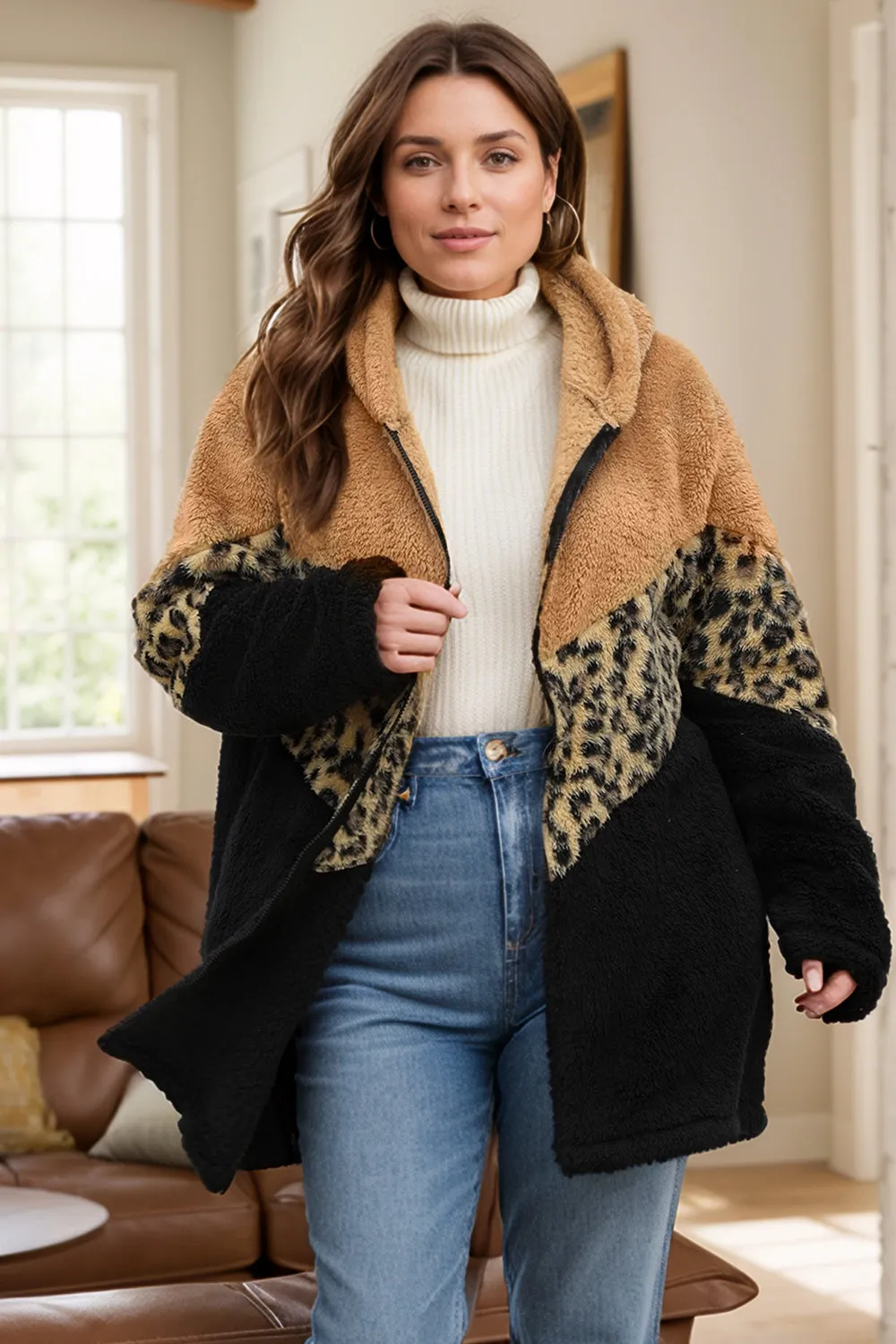 Plus Size Leopard Zip Up Hooded Outerwear sold by Charming Charlie