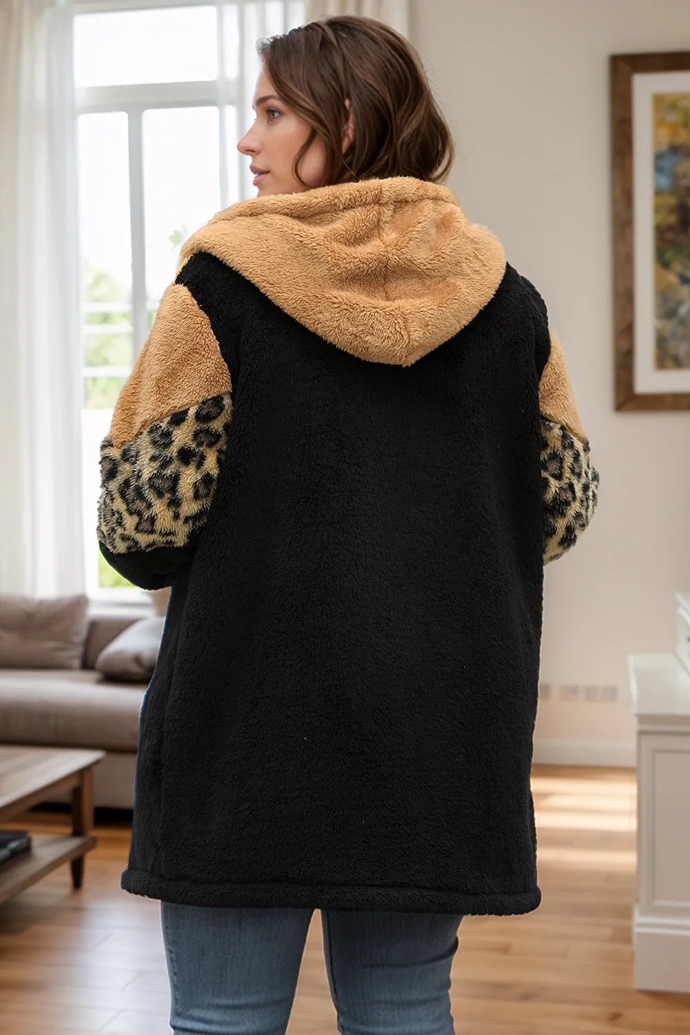 Plus Size Leopard Zip Up Hooded Outerwear sold by Charming Charlie product image thumbnail 2