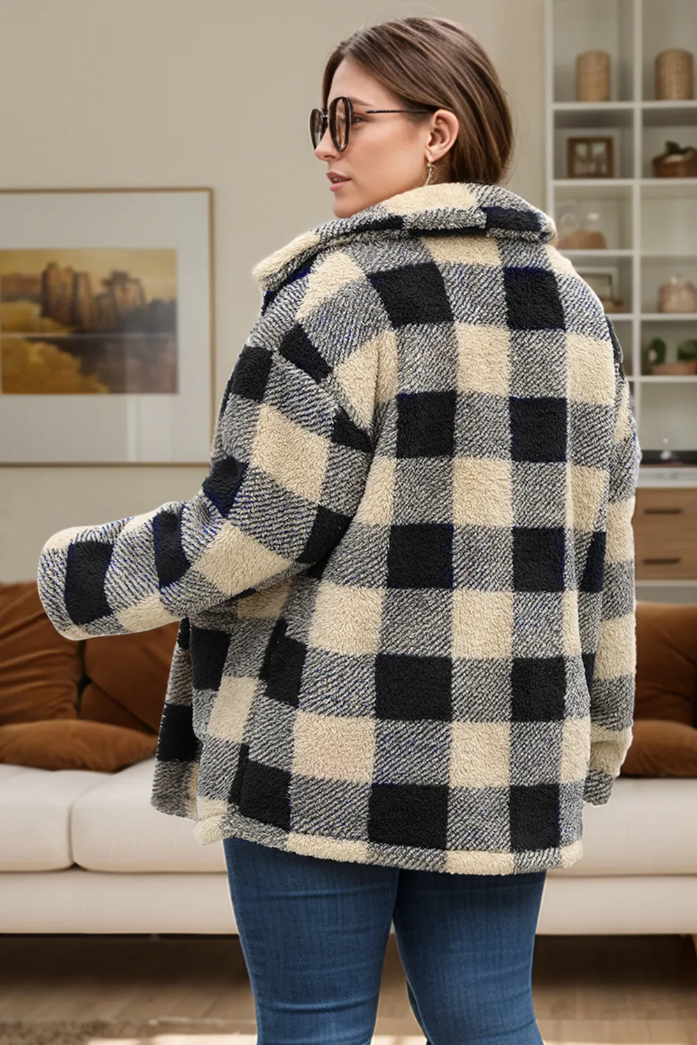 Plus Size Plaid Button Up Long Sleeve Coat sold by Charming Charlie product image thumbnail 2