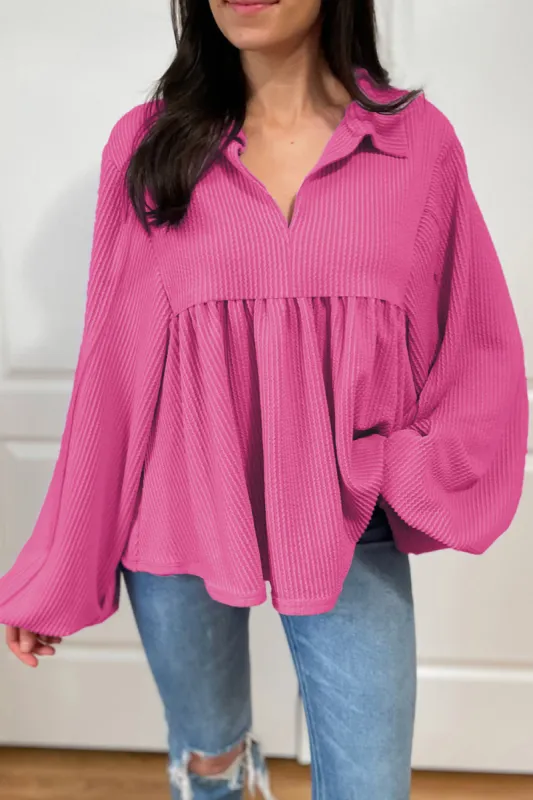 Texture Collared Neck Long Sleeve Blouse sold by Charming Charlie