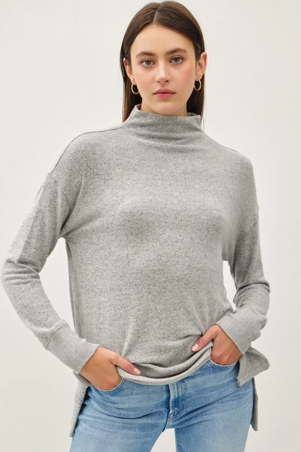 Be Cool Side Slit Mock Neck Long Sleeve Tunic Top sold by Charming Charlie