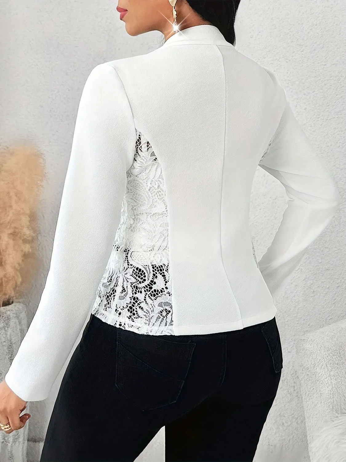 Lace Detail Open Front Long Sleeve Blazer sold by Charming Charlie product image thumbnail 4