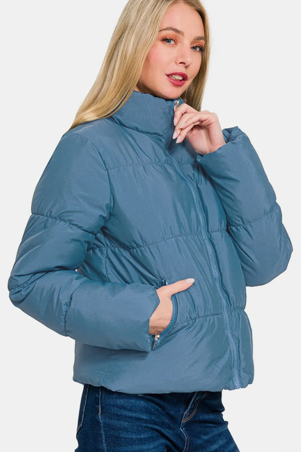 Zenana Zip Up Turtleneck Puffer Jacket with Pockets sold by Charming Charlie product image thumbnail 3