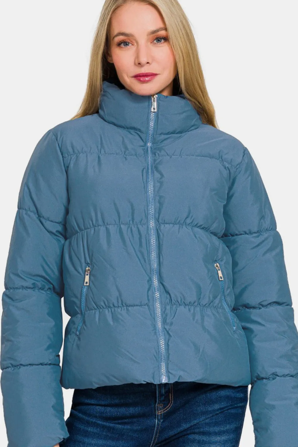 Zenana Zip Up Turtleneck Puffer Jacket with Pockets sold by Charming Charlie product image thumbnail 4
