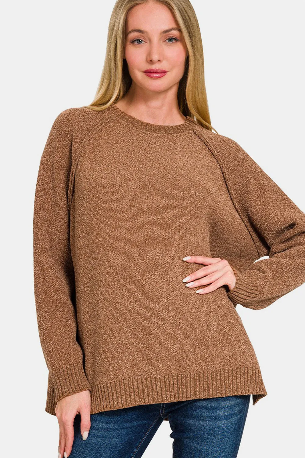 Zenana Side Slit Raglan Sleeve Sweater sold by Charming Charlie