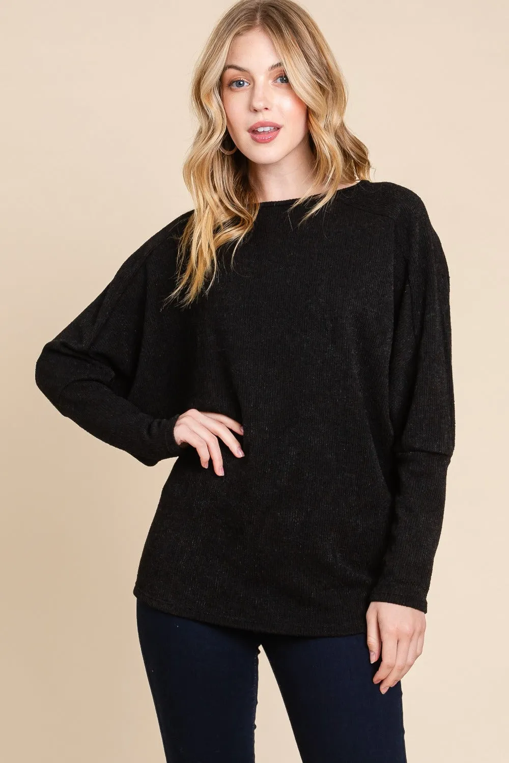 BOMBOM Drop Shoulder Long Sleeve Knit Top sold by Charming Charlie product image thumbnail 3
