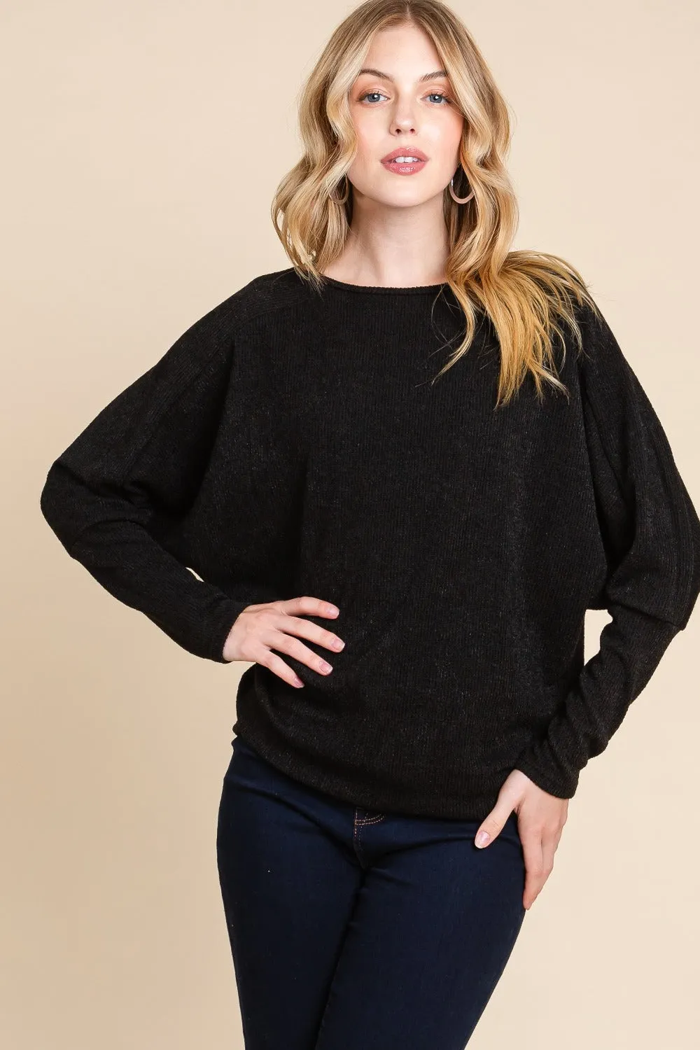 BOMBOM Drop Shoulder Long Sleeve Knit Top sold by Charming Charlie
