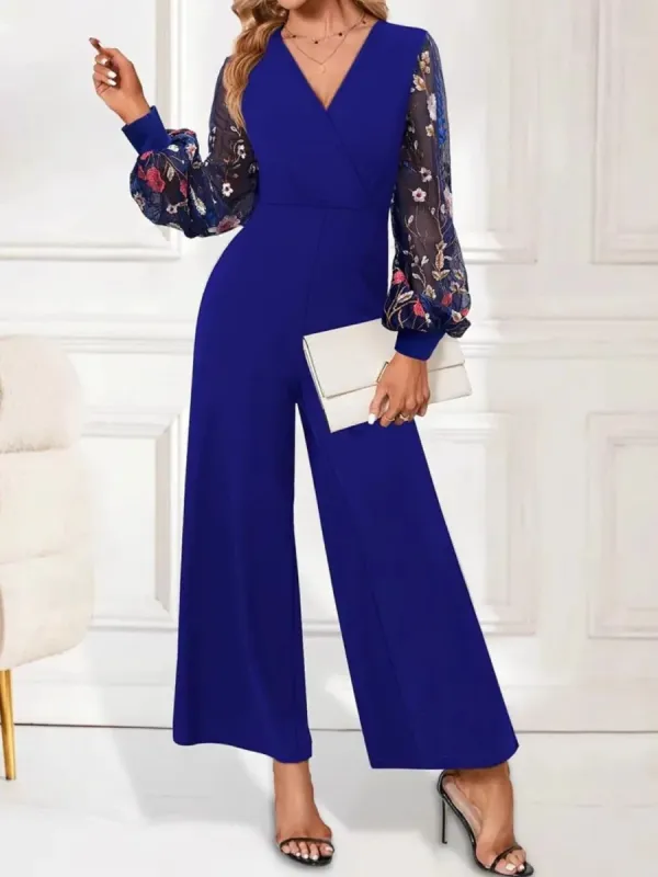 Surplice Embroidered Long Sleeve Wide Leg Jumpsuit sold by Charming Charlie
