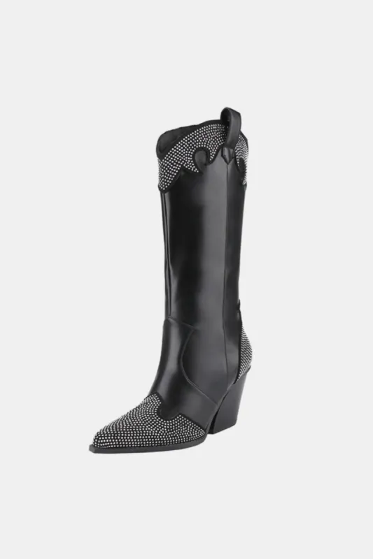Weeboo Chunky Heel Rhinestone Decor Western Boots sold by Charming Charlie