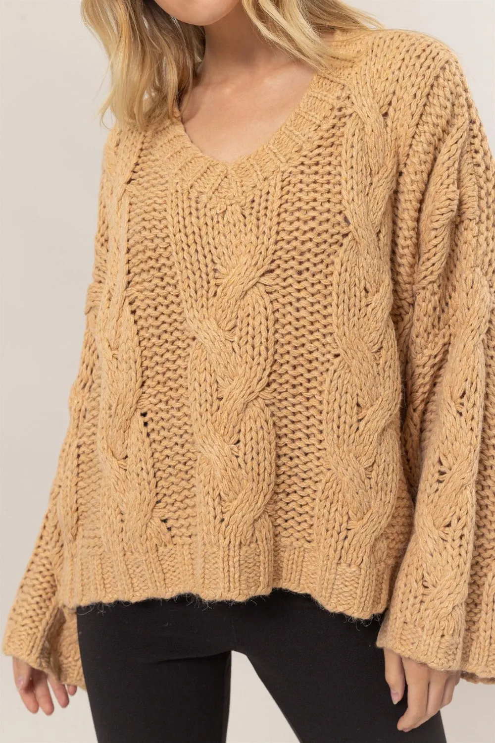 HYFVE Cable Knit V-Neck Sweater sold by Charming Charlie product image thumbnail 3