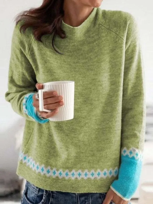 Contrast Round Neck Long Sleeve Sweater sold by Charming Charlie