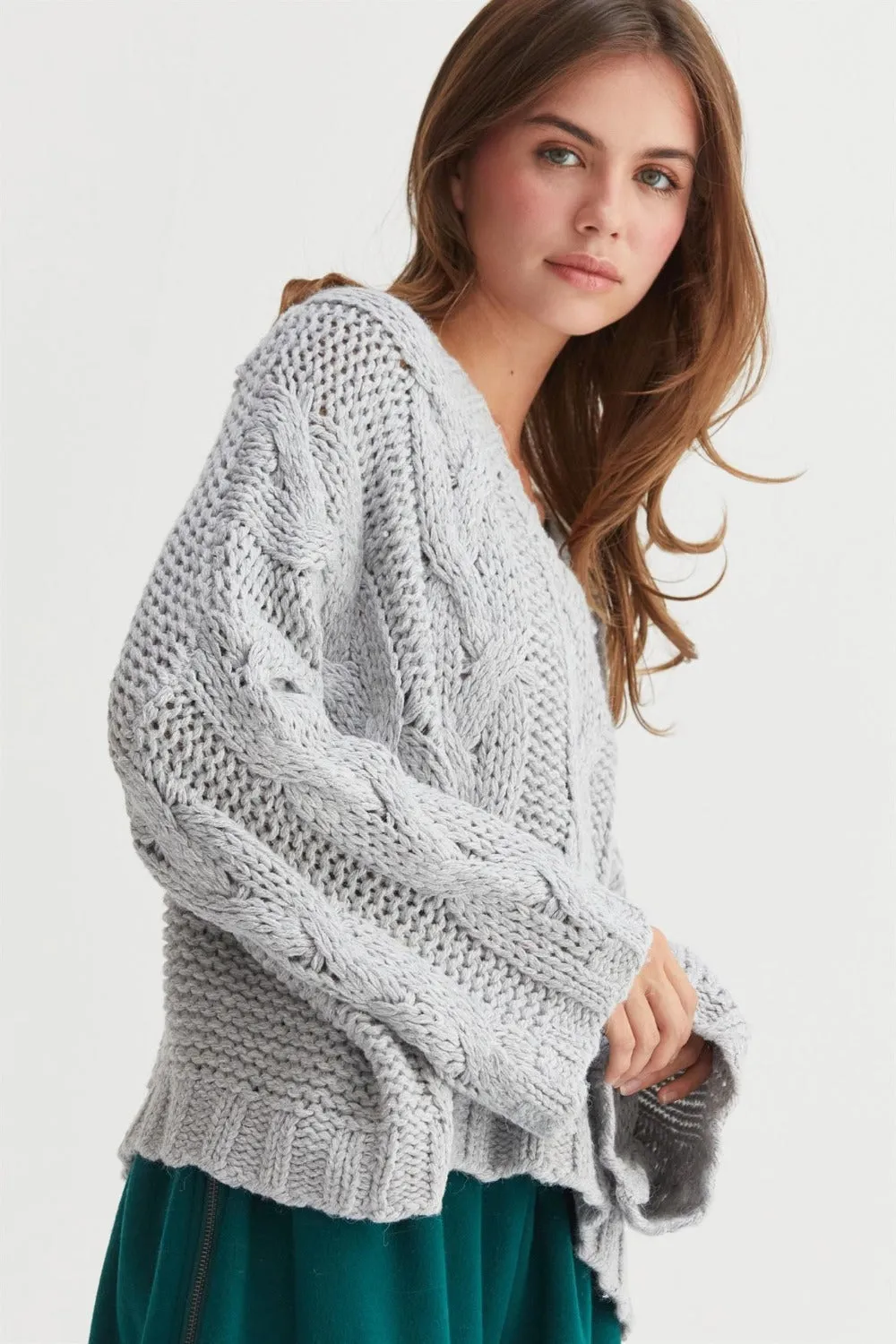 HYFVE Cable Knit V-Neck Sweater sold by Charming Charlie product image thumbnail 3