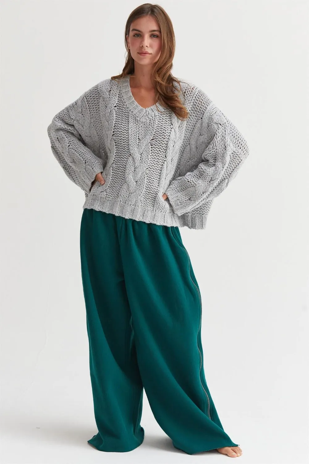 HYFVE Cable Knit V-Neck Sweater sold by Charming Charlie product image thumbnail 4