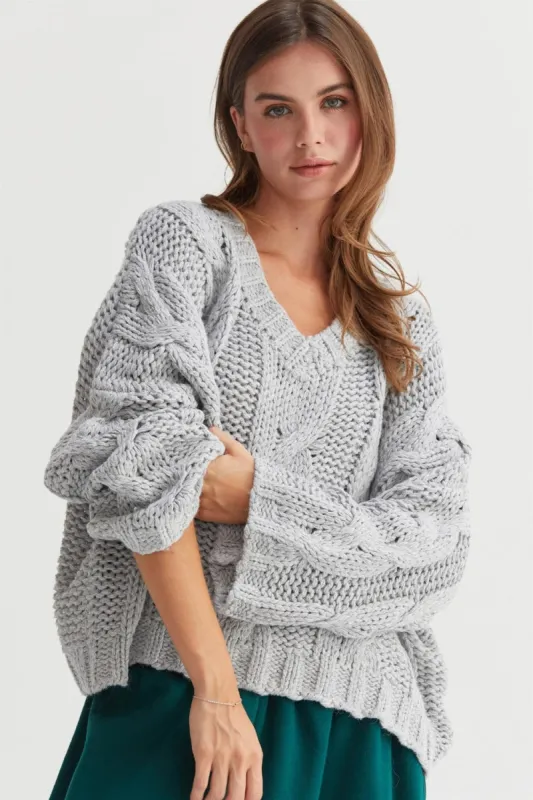 HYFVE Cable Knit V-Neck Sweater sold by Charming Charlie