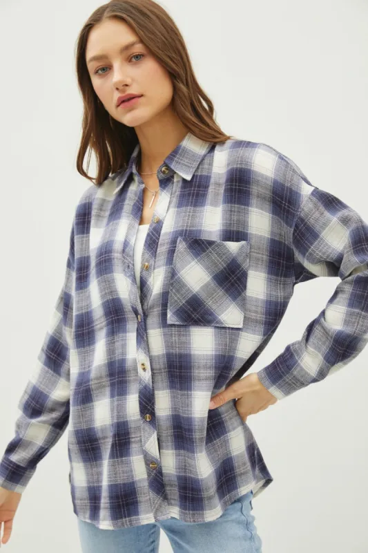Be Cool Plaid Flannel Button Down Shirt with Chest Pocket sold by Charming Charlie
