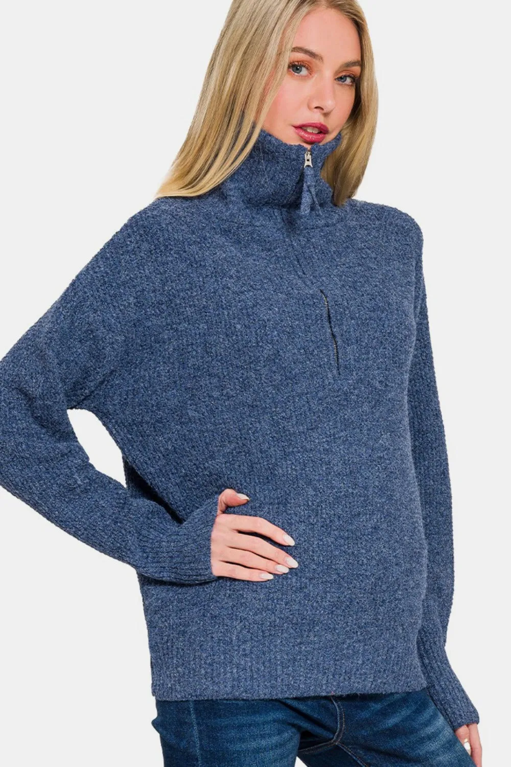 Zenana Half Zip Long Sleeve Sweater sold by Charming Charlie product image thumbnail 2