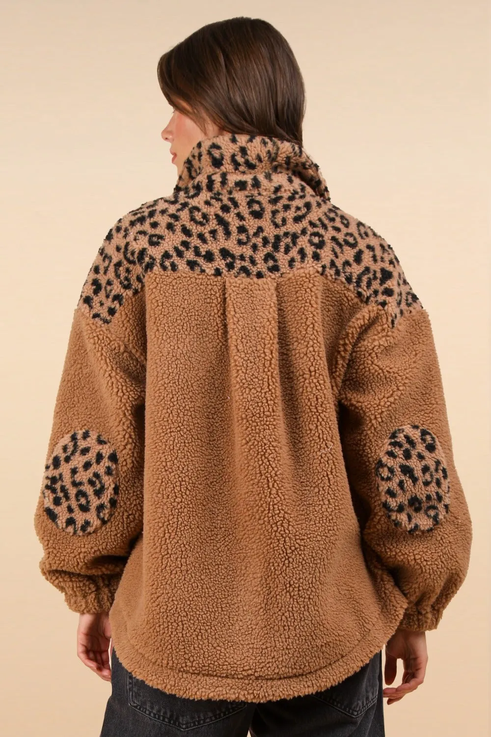 VERY J Fuzzy Leopard Button Down Long Sleeve Jacket sold by Charming Charlie product image thumbnail 2