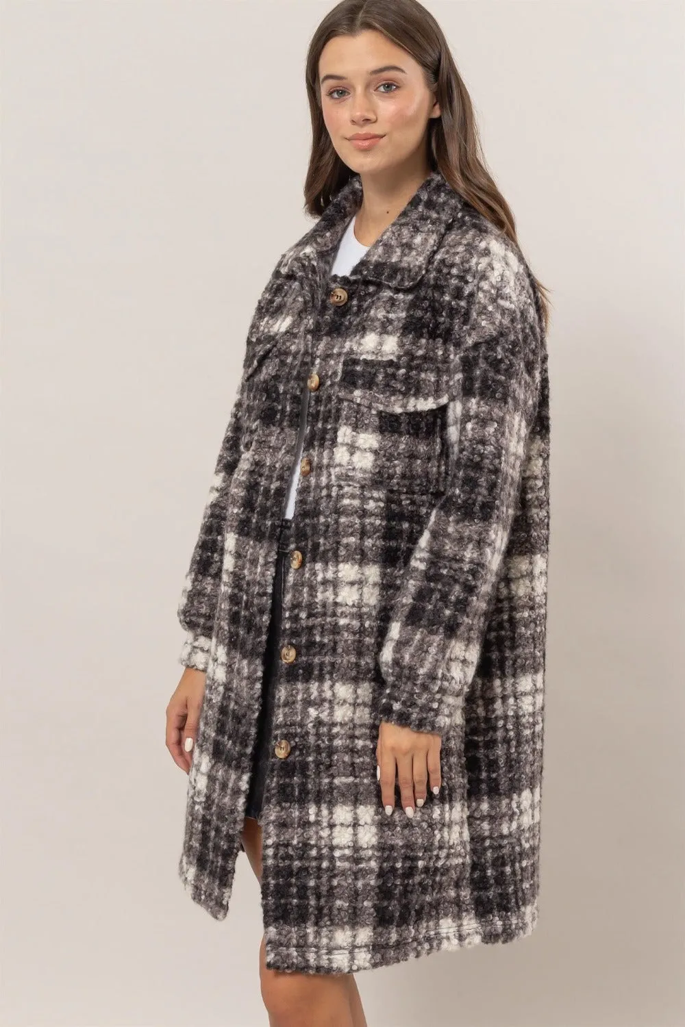 HYFVE Plaid Button Down Longline Shacket sold by Charming Charlie product image thumbnail 3