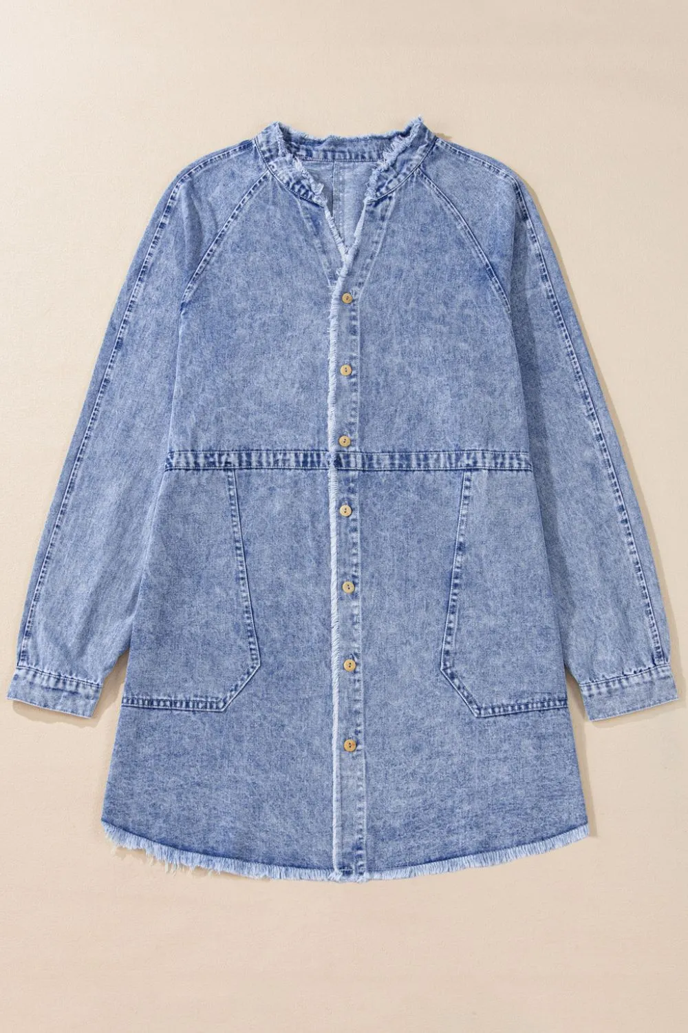 Raw Hem Button Down Long Sleeve Denim Dress sold by Charming Charlie product image thumbnail 5