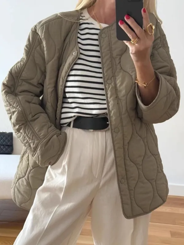 Quilted Snap Down Round Neck Winter Coat sold by Charming Charlie